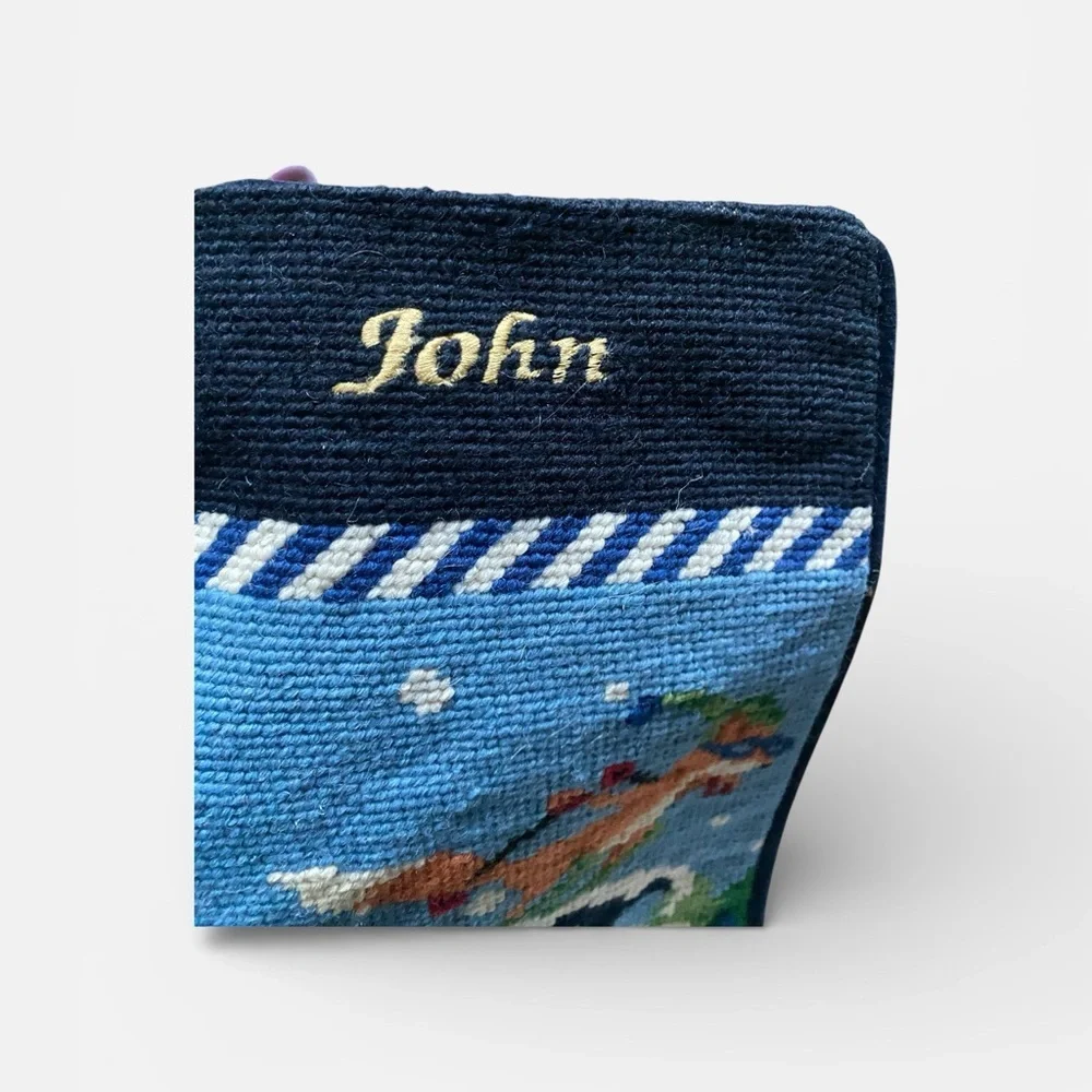 Festive Christmas Stocking Polar Bear  Needlepoint Monogrammed John